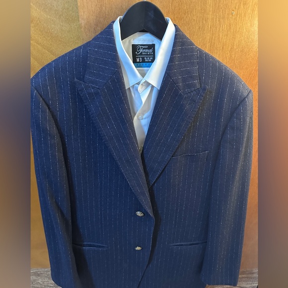 100% Italian Wool Blue Pinstripe Men's Blazer - Picture 1 of 7